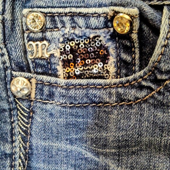 Miss Me Size 26 Style:ME8464BR Bootcut Embellished Embroidered Distressed Sequin - Picture 9 of 9